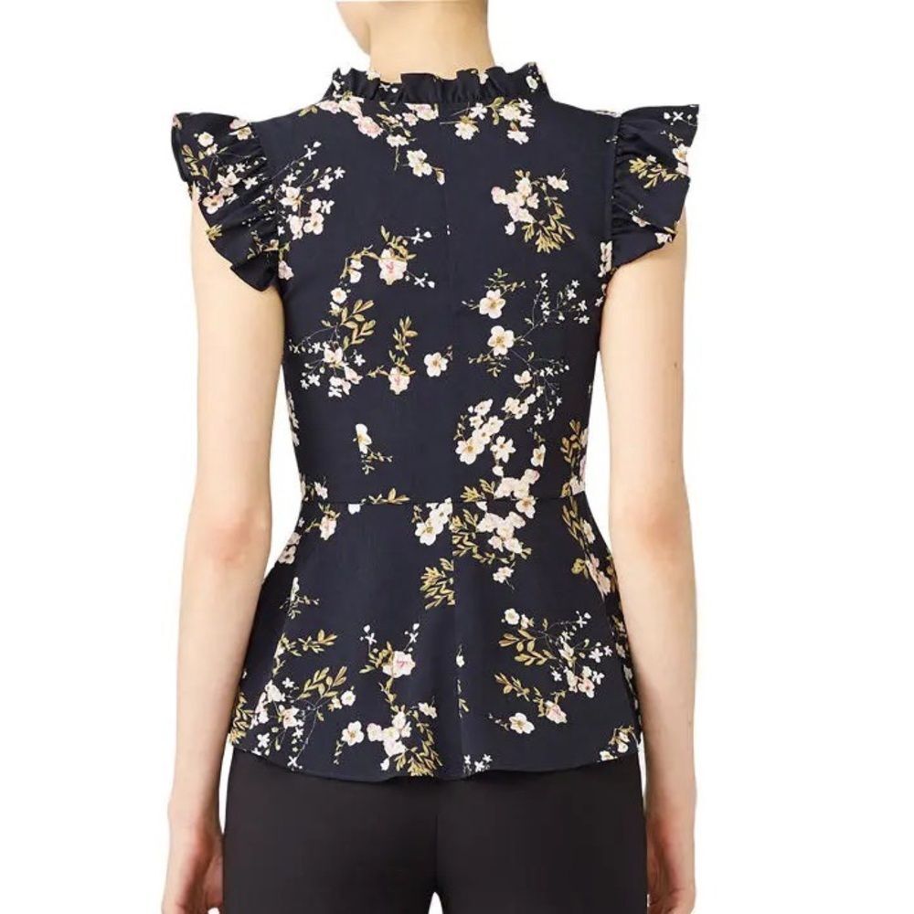Tome NYC Lilian Navy Floral Flutter Sleeve V Neck Top Blouse - Picture 3 of 10